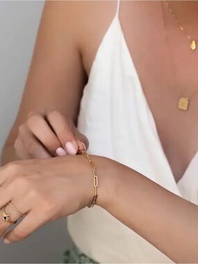 Gold Paperclip Link Bracelet - Summer Vibes